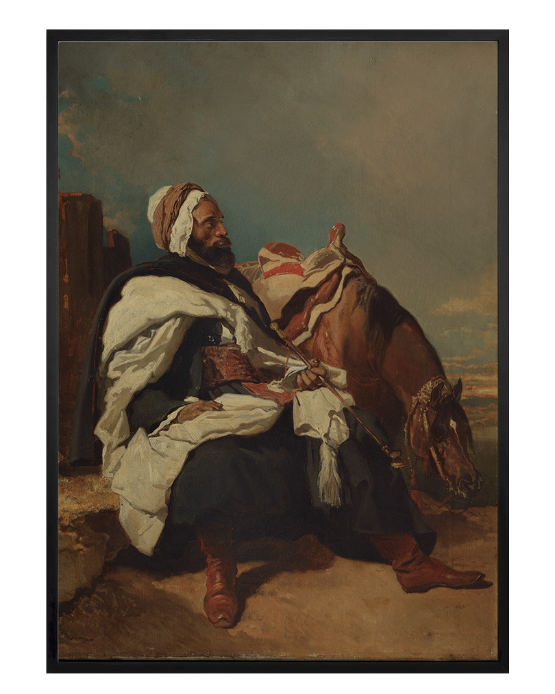 Seated Arab Man with Horse, Alfred Dedreux